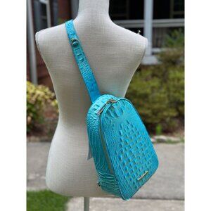 Brahmin Jordan Tropic Blue Melbourne Croc Embossed Leather Backpack NWT